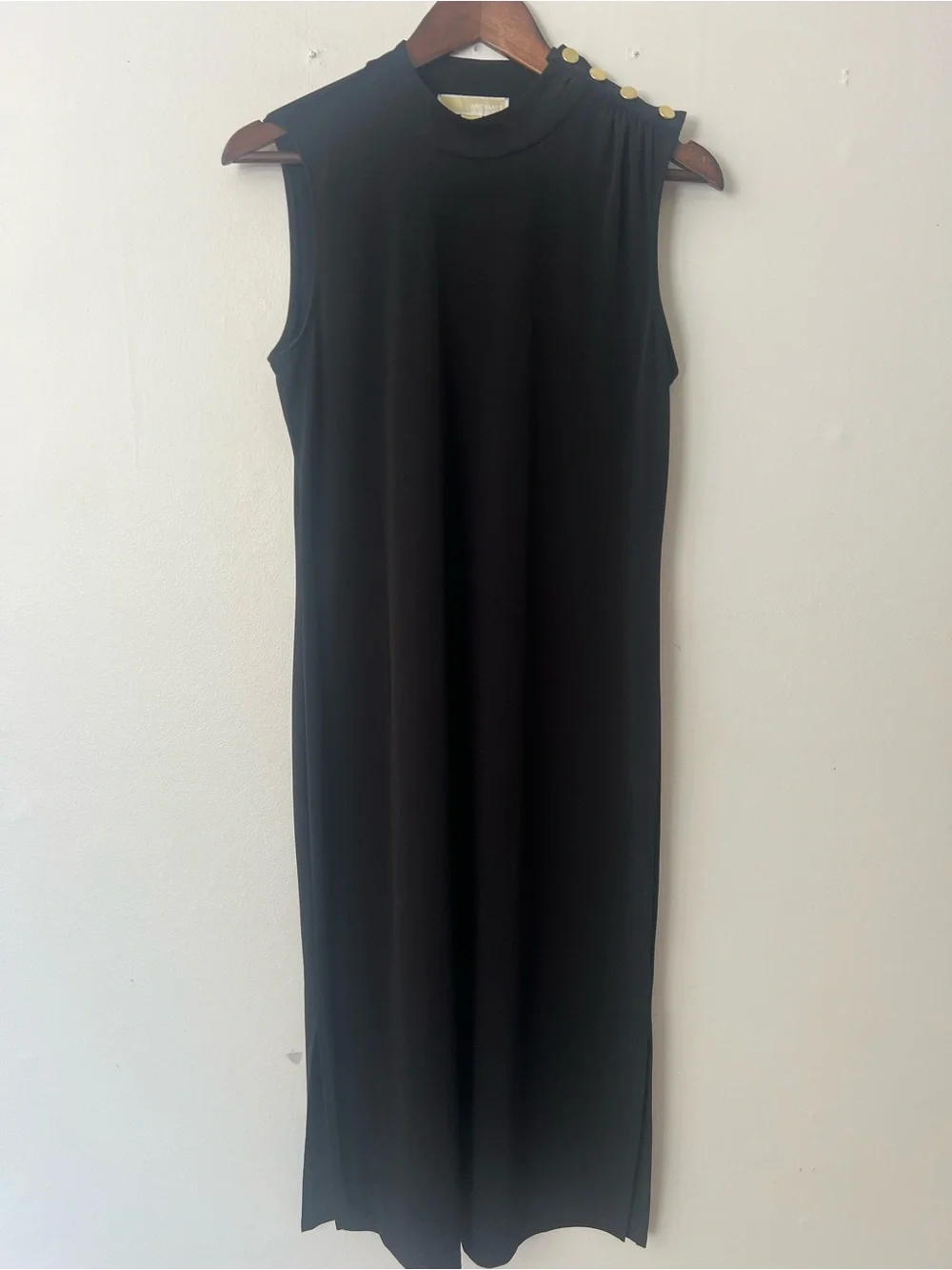 Michael Kors resort wear Black Sleeveless Midi Dress,Shoulder Buttons, Womens M